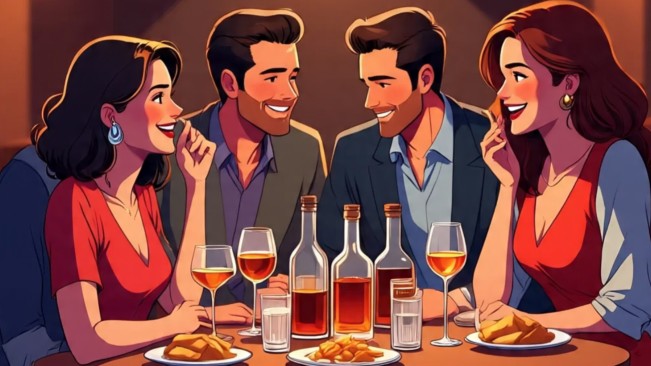 Ilustrasi orang sedang meminum minuman keras. [Meta AI/FT News]